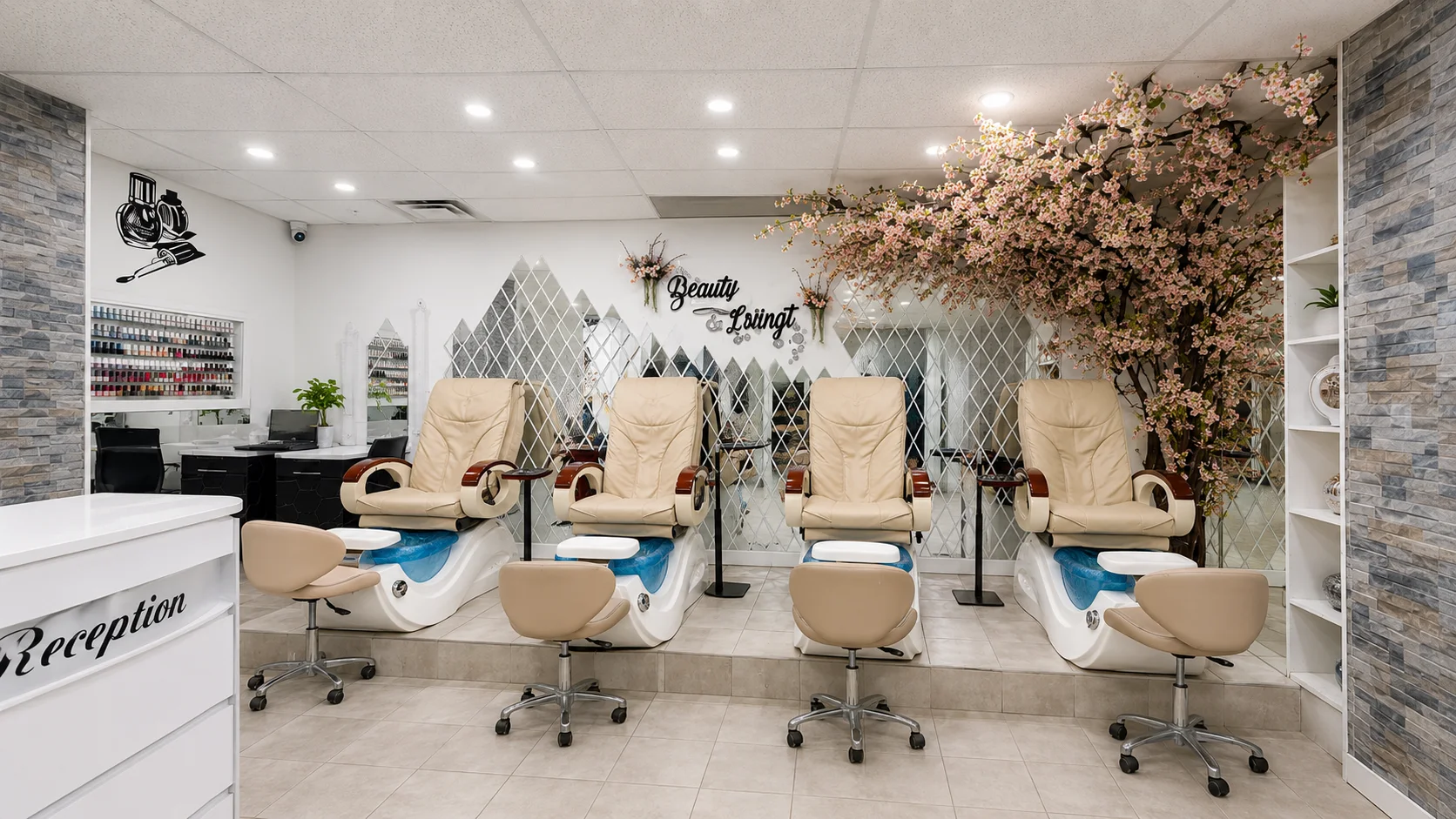 Fauteuils de pédicure du salon 10Vingt sur la rue Ontario à Montréal